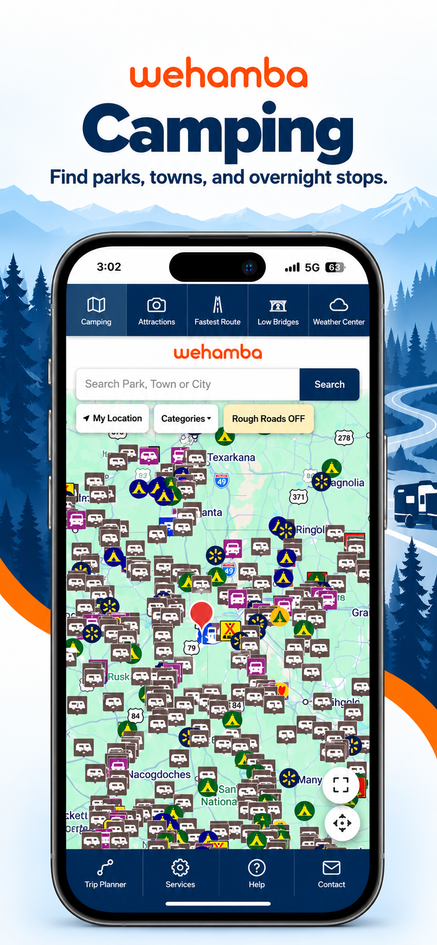 Wehamba camping map on a mobile device